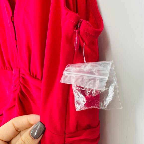 Chelsea 28 Dark Pink V-Neck Sleeveless Button Front Ruched Zip Peplum Blouse XXL - Picture 5 of 8